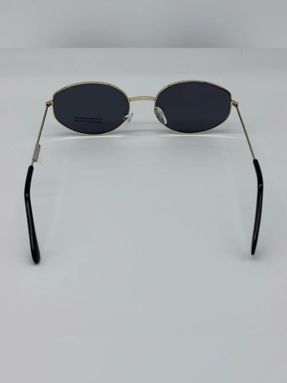 Retro Gold Oval Wireframe Sunglasses with Black Lenses